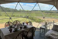 Geodome interior - dining table and view