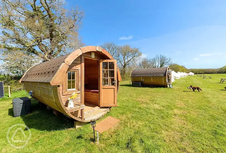 Barrel camping pod at Boscoppa Farm Glamping and Camping