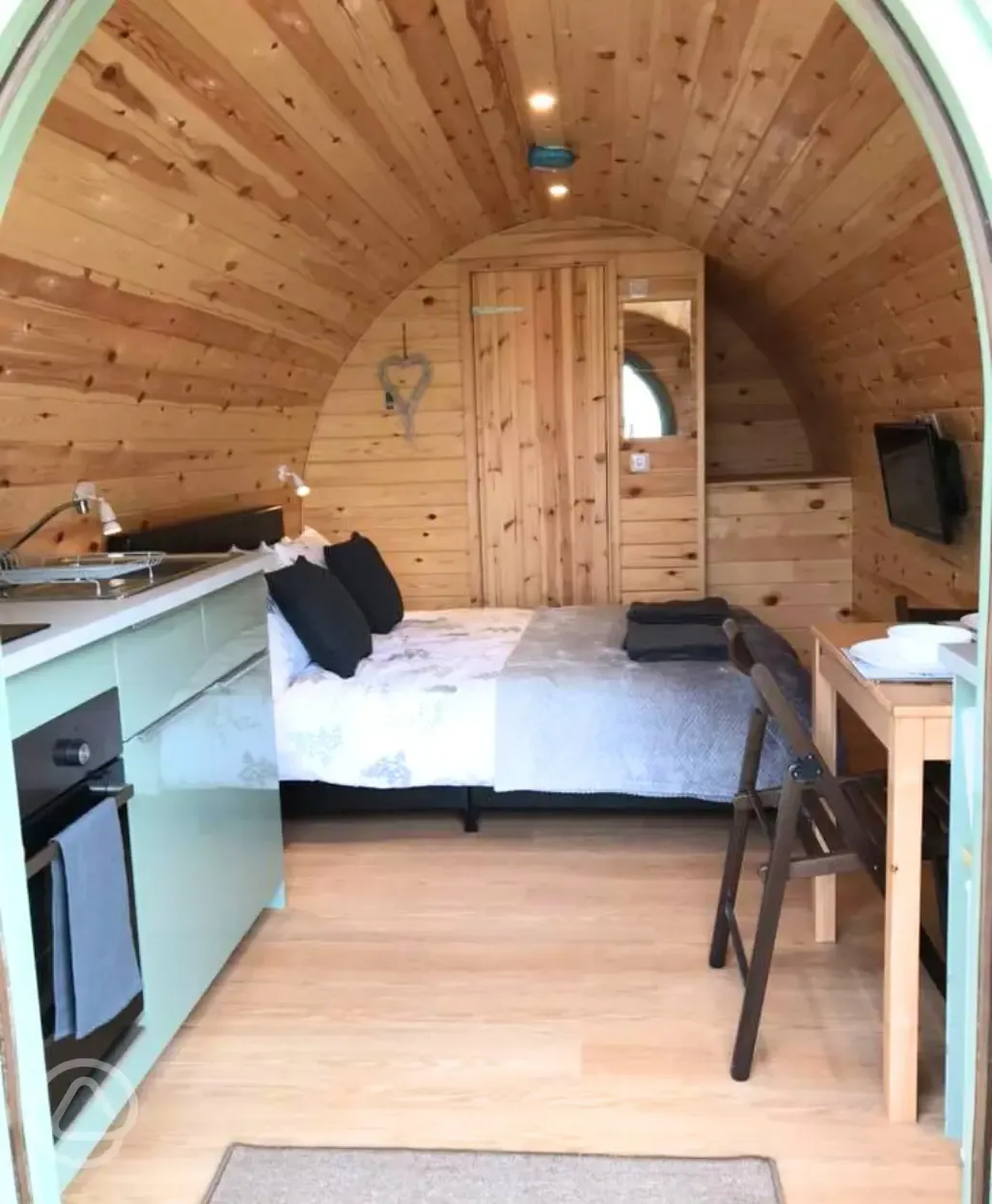 Glamping pod with hot tub interior