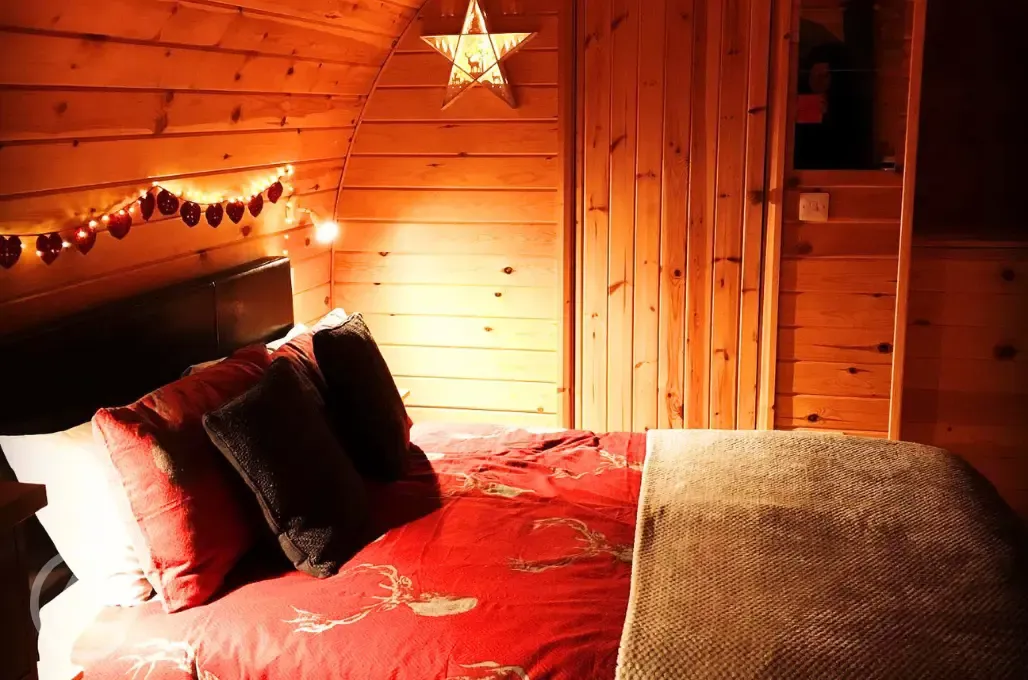 Glamping pod with hot tub interior