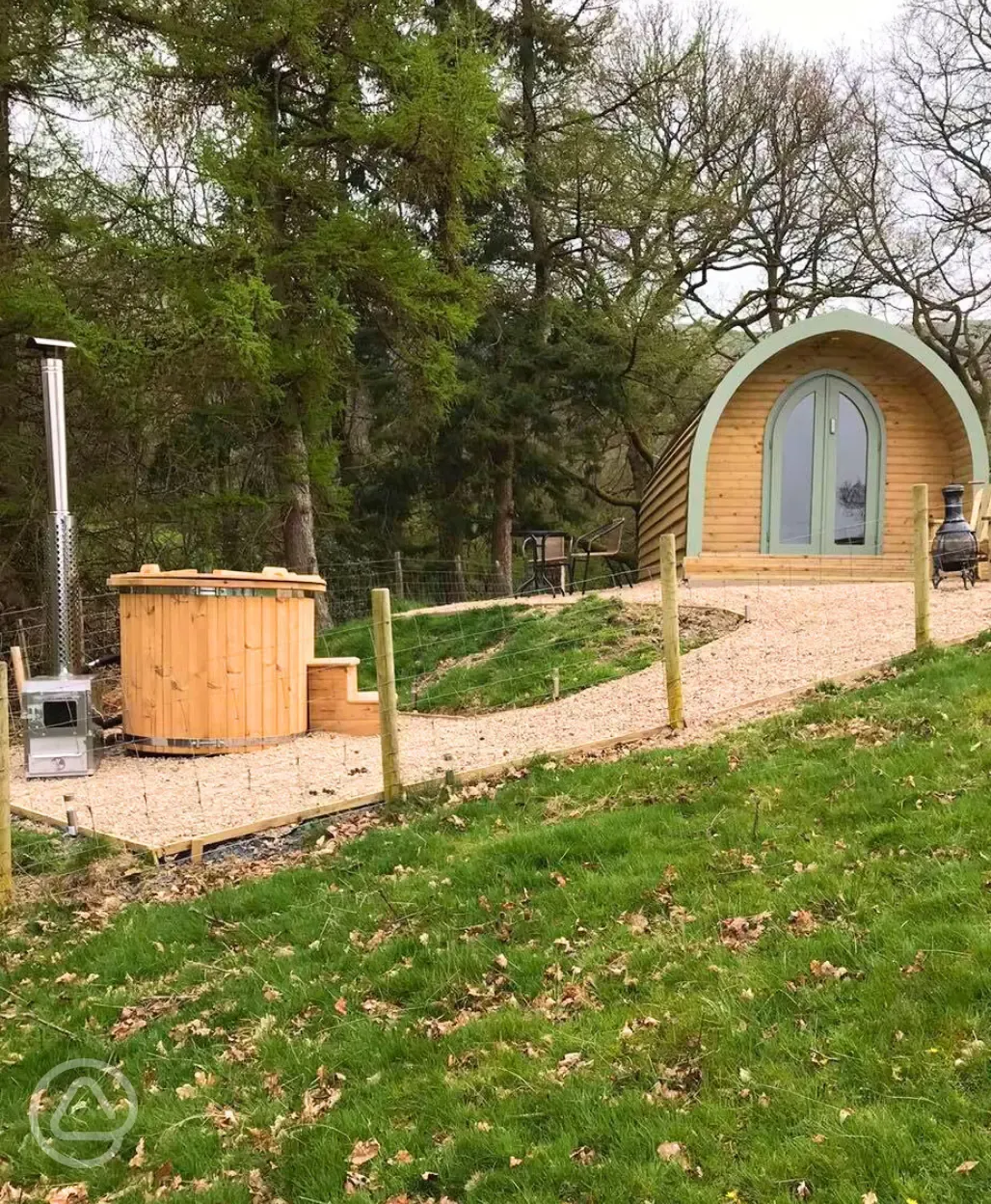 Glamping pod with hot tub