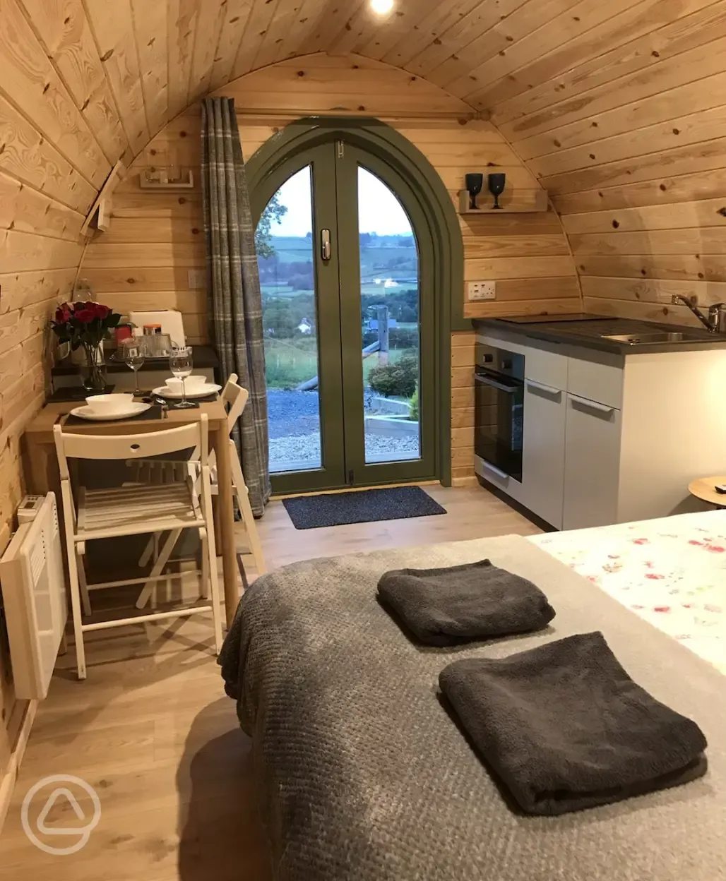 Glamping pod with hot tub interior