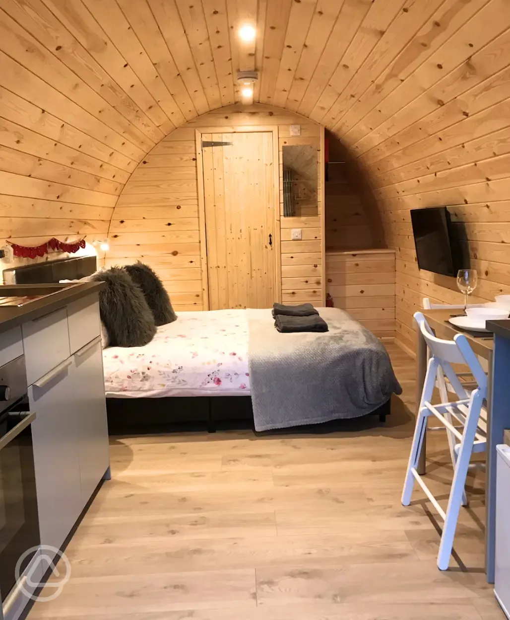 Glamping pod with hot tub interior