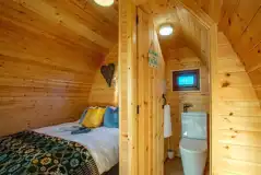Porth Neigwl ensuite glamping pod interior Porth Neigwl ensuite glamping pod interior