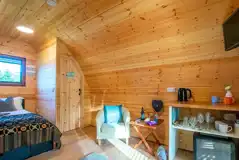 Porth Neigwl ensuite glamping pod interior Porth Neigwl ensuite glamping pod interior