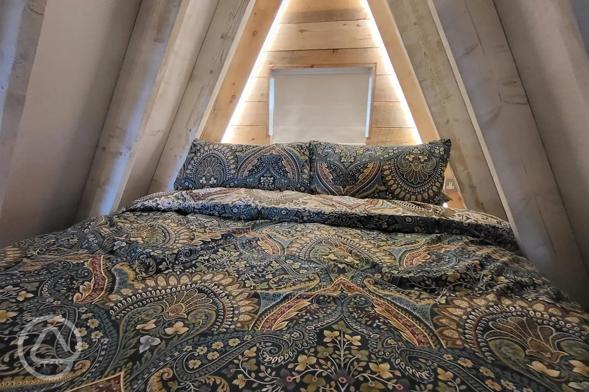 Glamping cabin mezzanine bedroom 