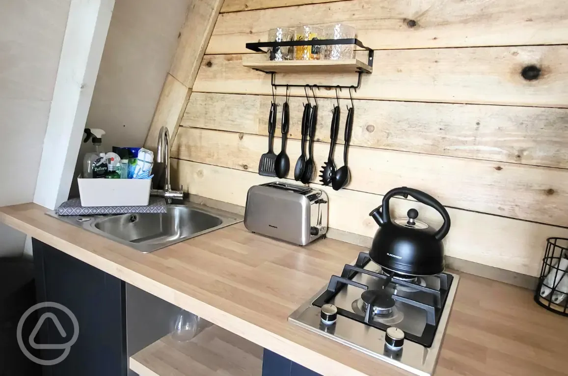 Glamping cabin kitchenette