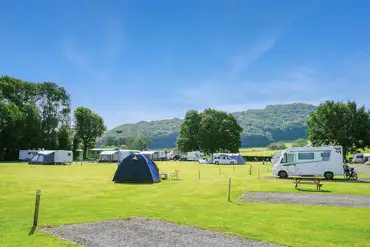 Grass and hardstanding pitches at Hay-on-Wye Caravan Park