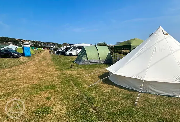 Grass pitches at Braunton Sands Campsite