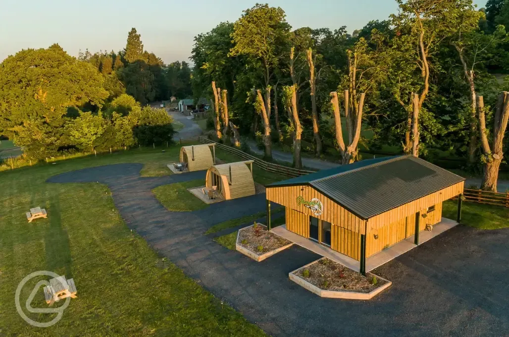 Reception and glamping pods