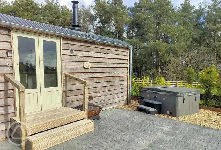 Shepherd's hut with hot tub
