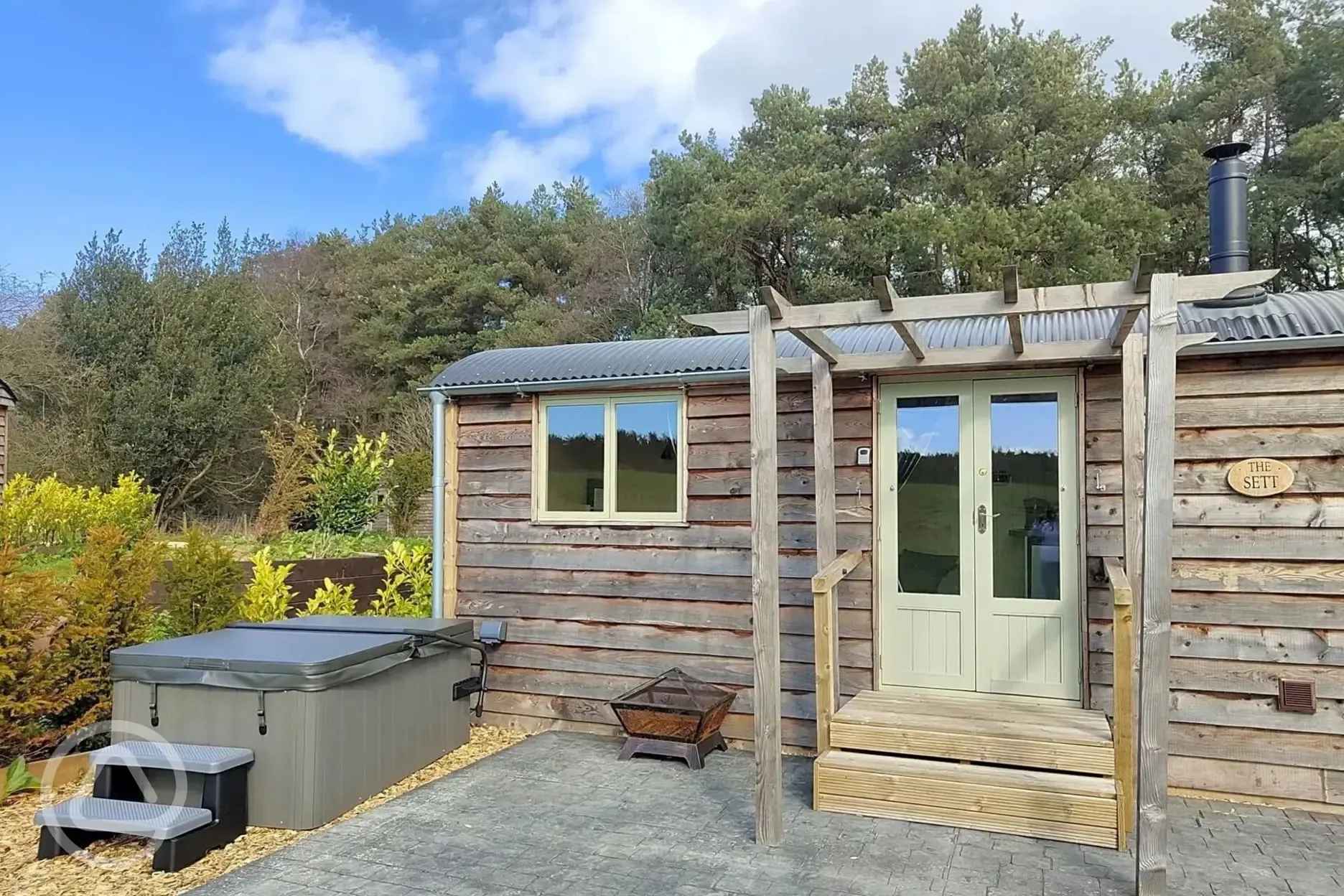 Shepherd's hut with hot tub