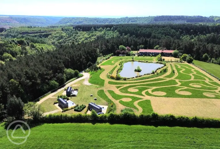 Aerial of the shepherd's huts at Middlehead Huts