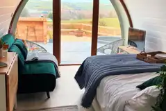 Deluxe glamping pod interior and views Deluxe glamping pod interior and views