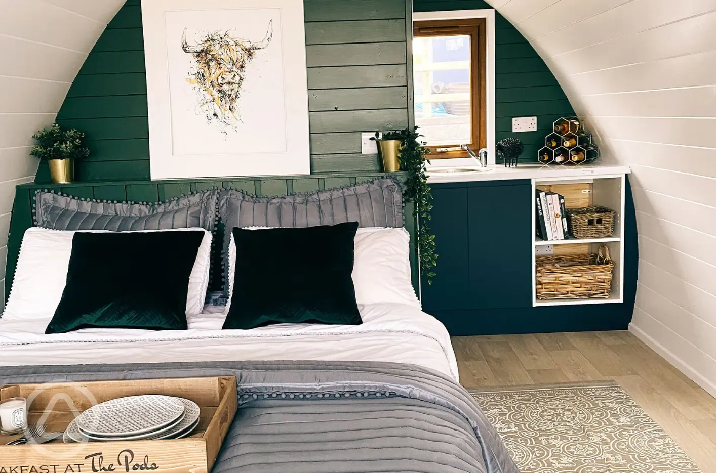 Deluxe glamping pod interior