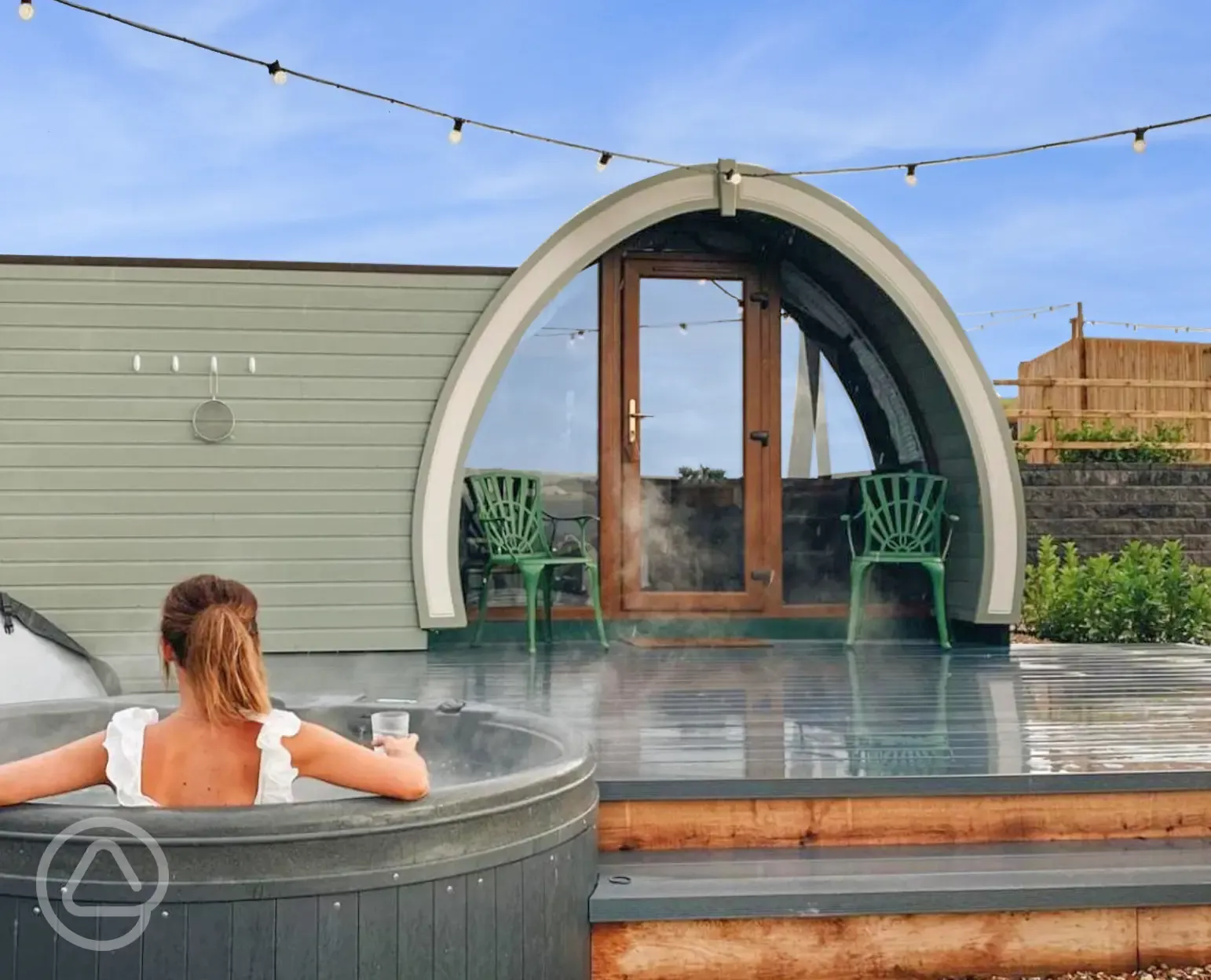 Glamping pod with hot tub