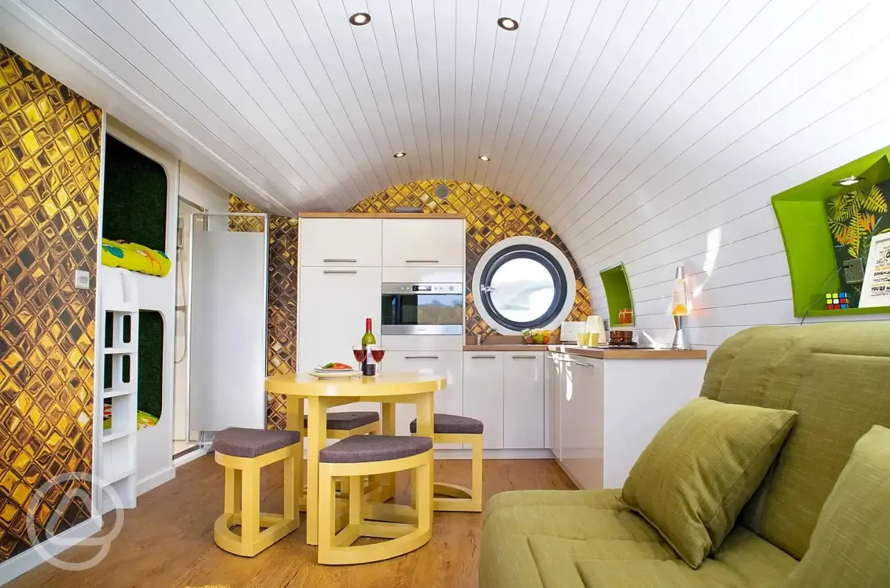 Queen glamping pod interior