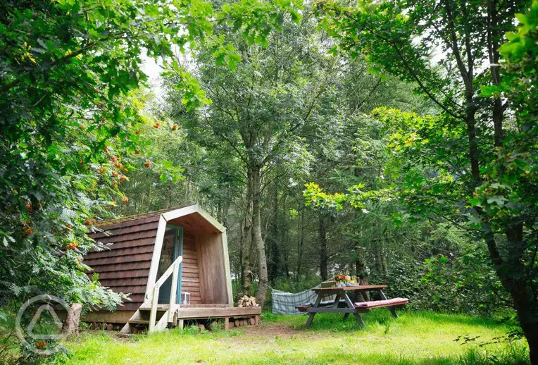 Caban Bach pod and seating area