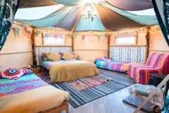 Wandlebury Timber Tents with double bed, sofa bed, and two singles