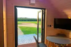 Glamping pod dining area, TV and views Glamping pod dining area, TV and views