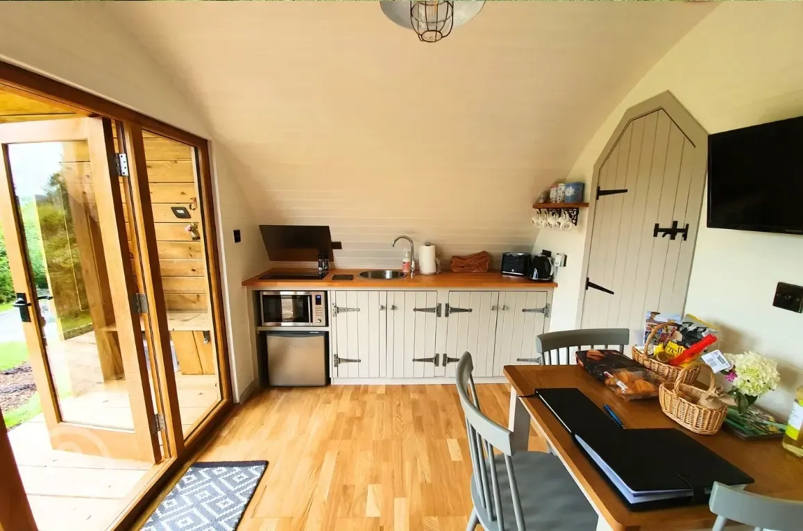 Towy glamping pod kitchen