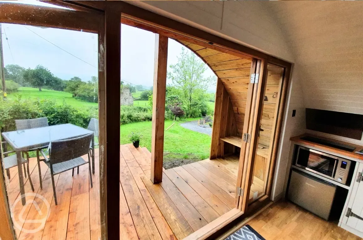 Towy glamping pod private decking