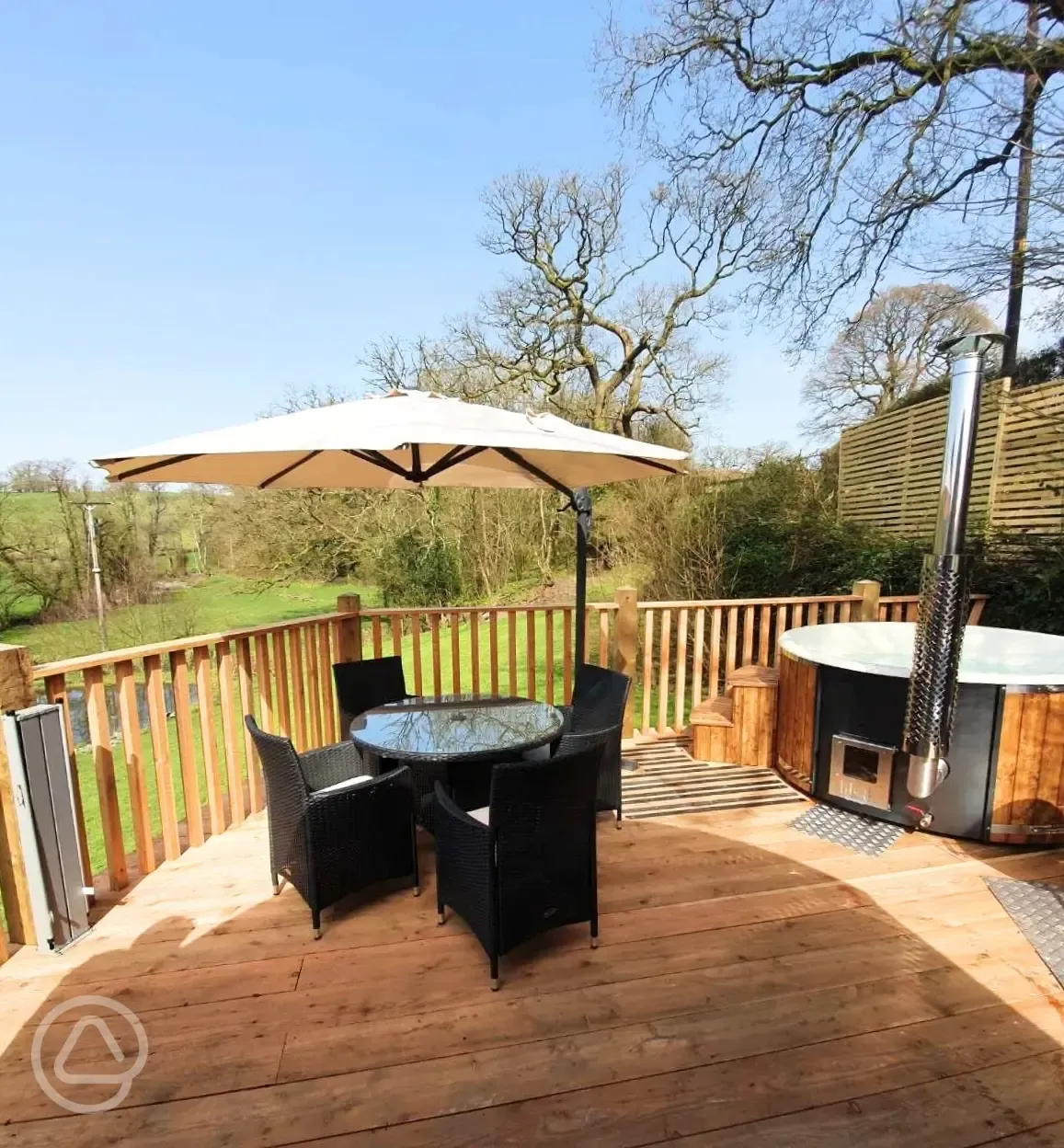 Teilo glamping pod private decking and wood-fired hot tub