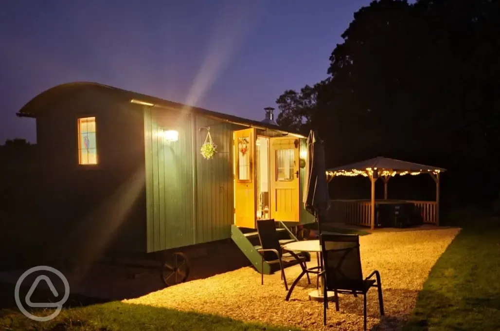 Shepherd's hut at night
