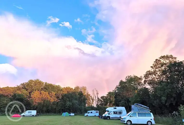 Non electric grass pitches at dusk