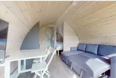 Ensuite glamping pod sofa bed unfolded (double)
