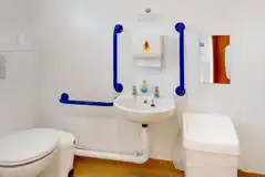 Accessible bathroom with grab rails