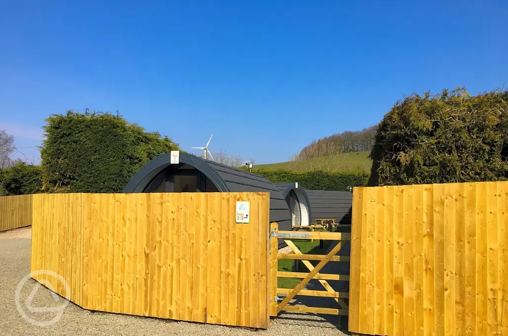 Gates around the ensuite glamping pods