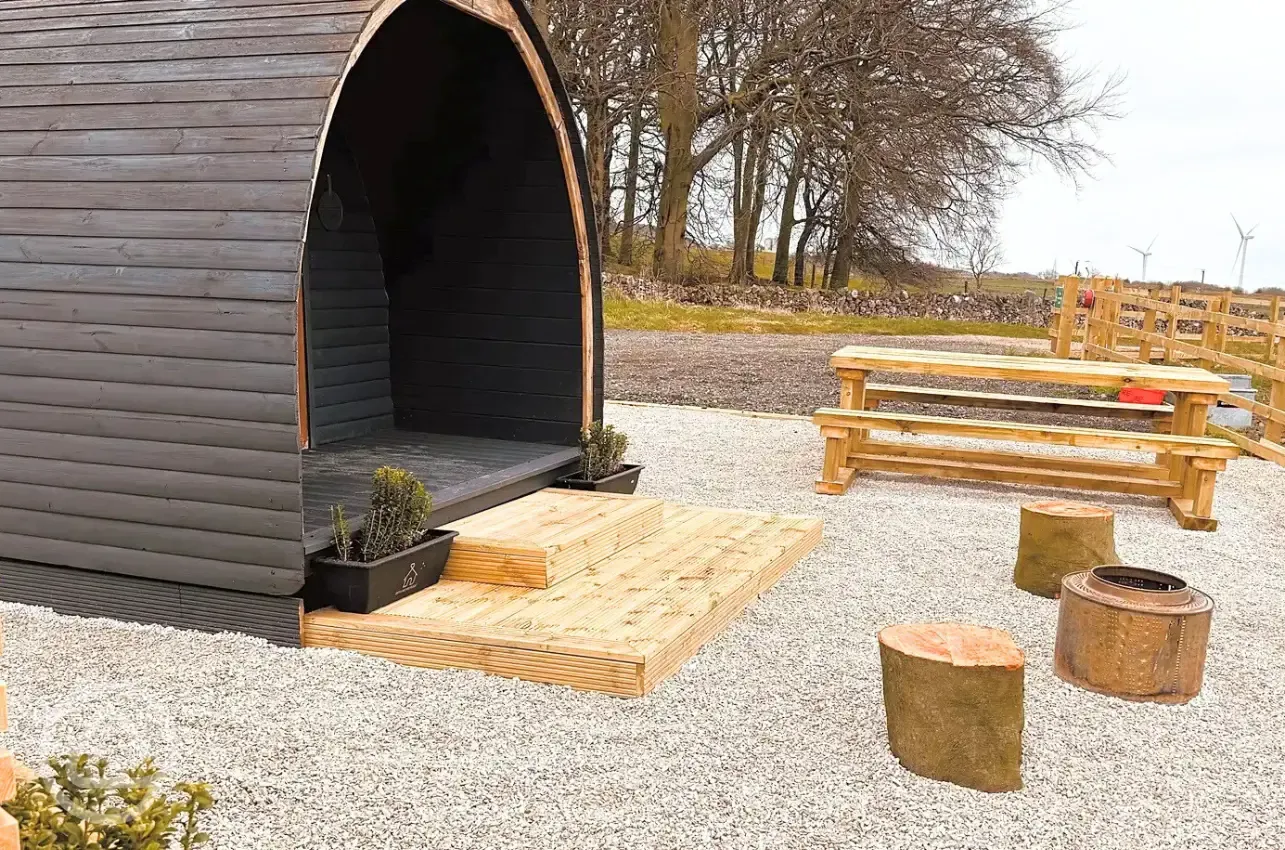 Camping pod and fire pit