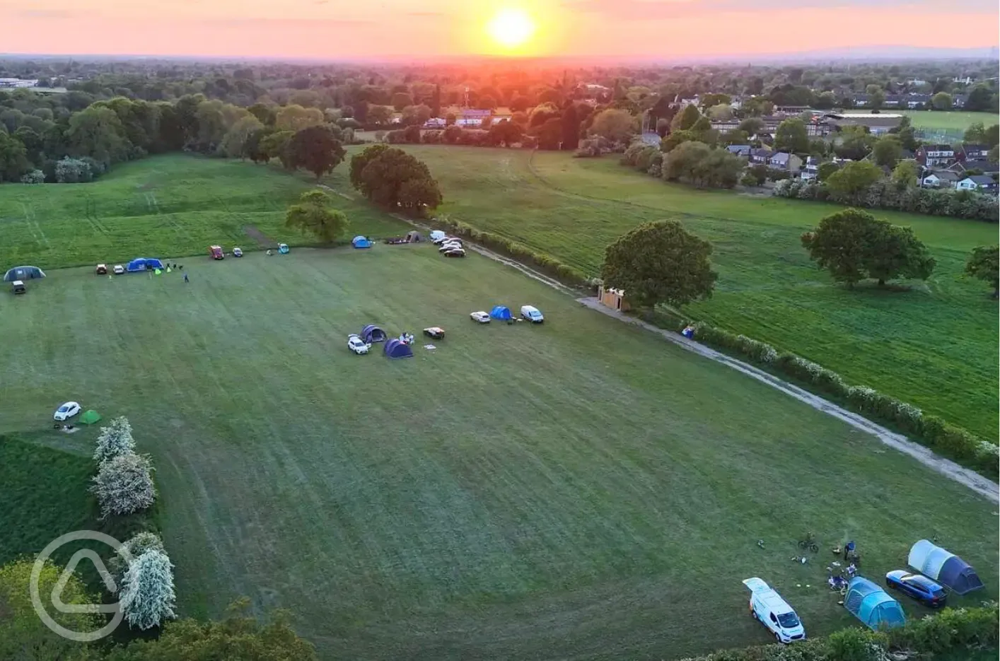 Aerial of the campsite at sunset