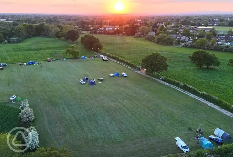 Aerial of the campsite at sunset