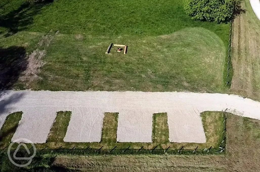 Aerial of grass and hardstanding pitches