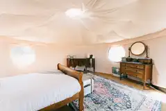 Yurt storage space and a mirror Yurt storage space and a mirror