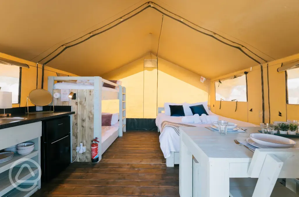 Family safari tent interior