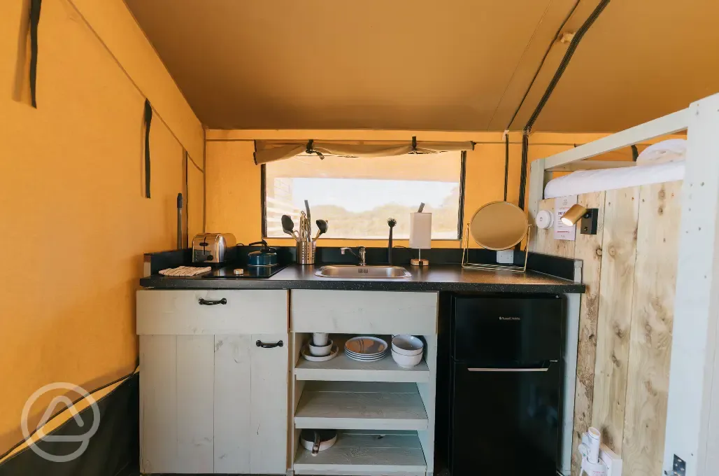Family safari tent kitchen