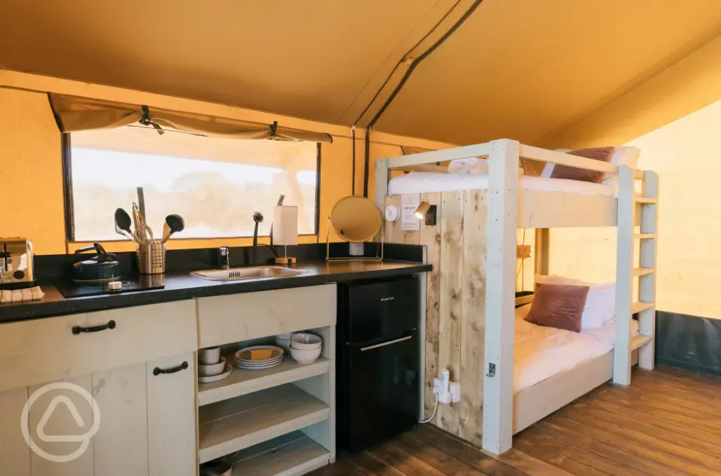 Family safari tent bunk beds