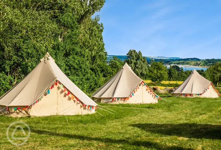 Luxury bell tents with views to Chew Valley Lake