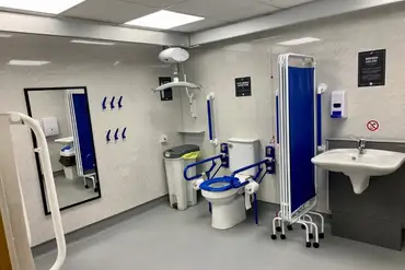 Accessible bathroom with grab rails
