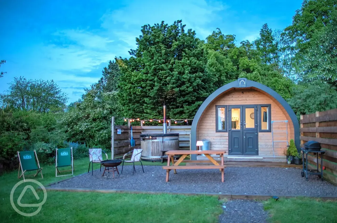 Glamping pods at night