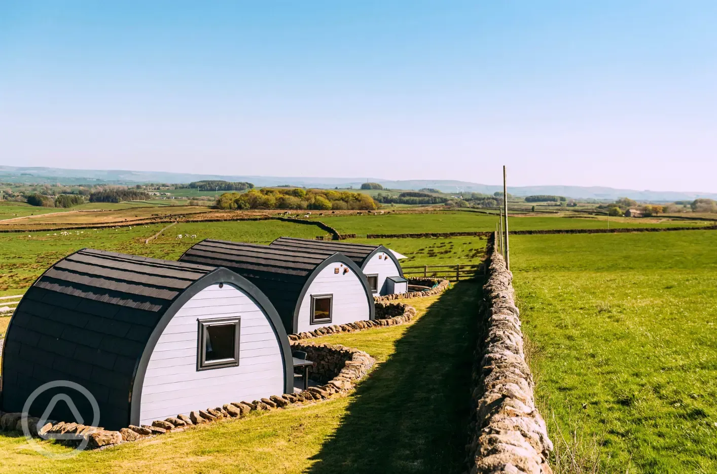 Glamping pods and countryside views