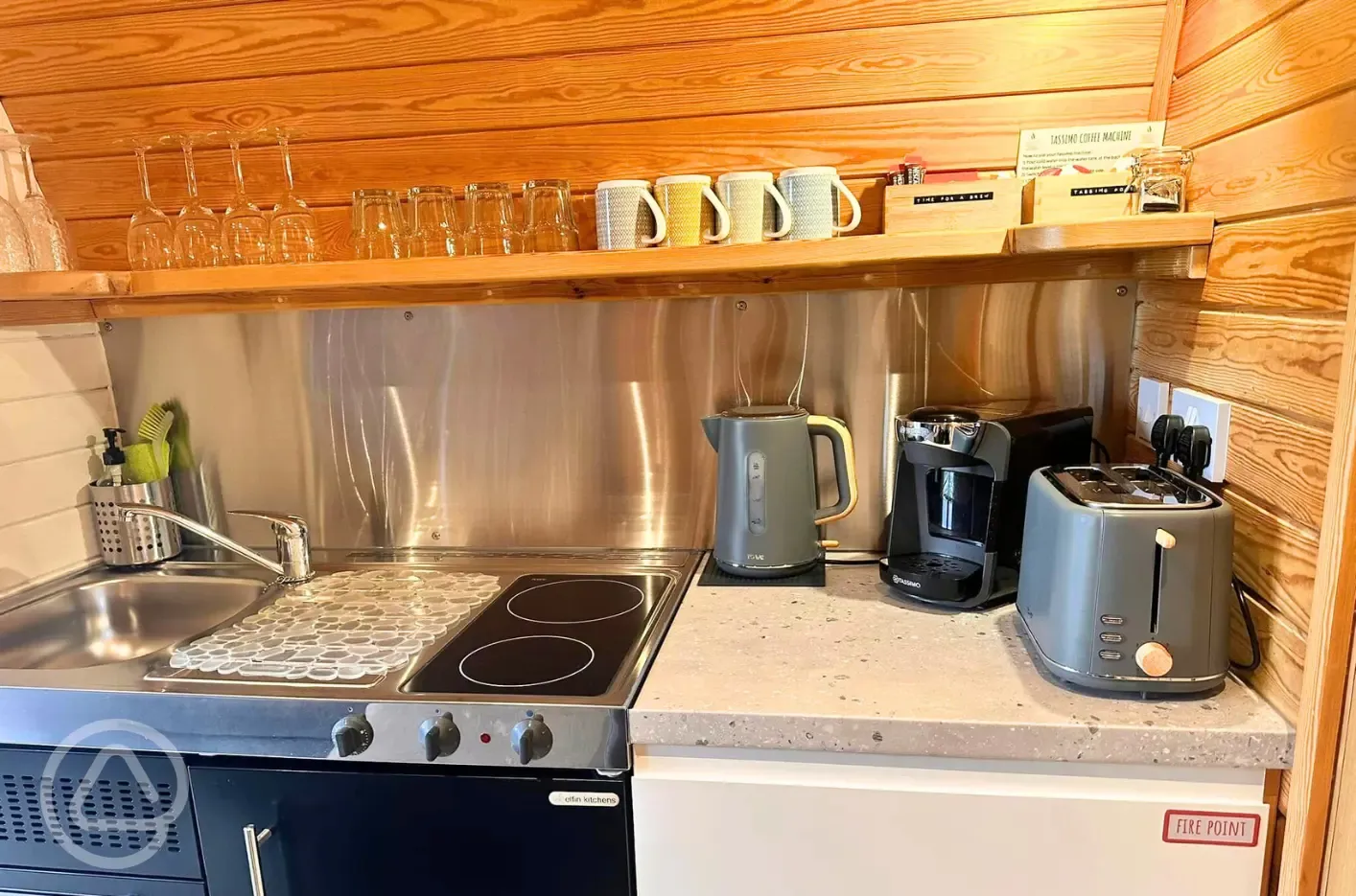 Private kitchens in all of the glamping pods