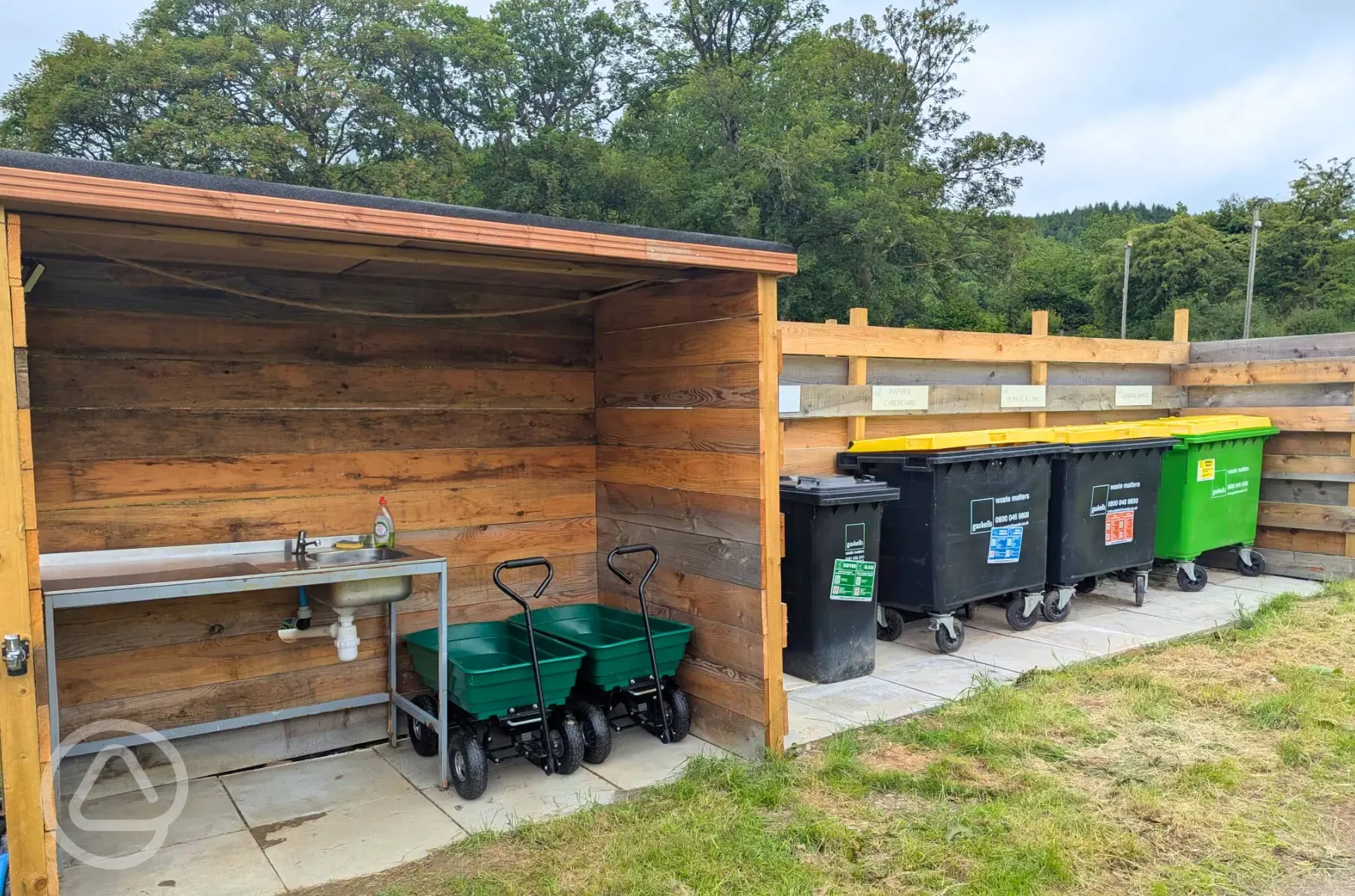 Washing up area, trolleys and waste area