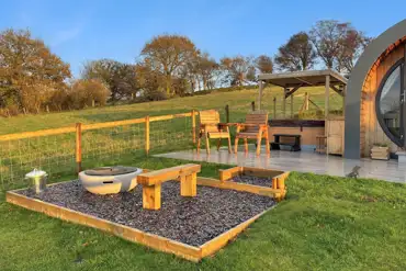 Decking seating area and hot tub