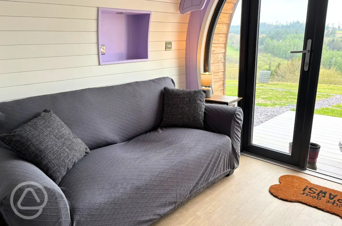 Glamping pod double sofa bed