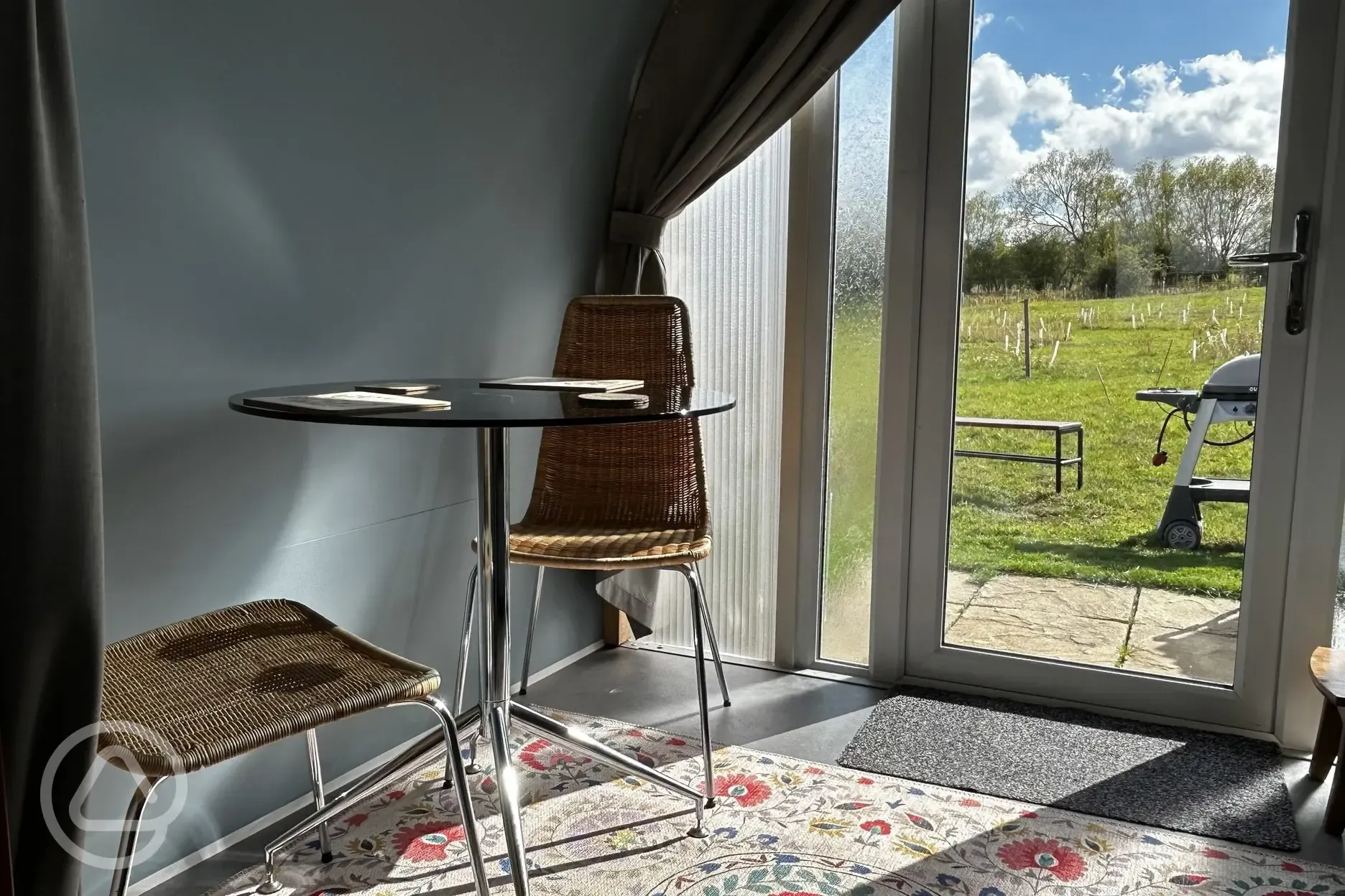 Dining area and view out of Coco Pod