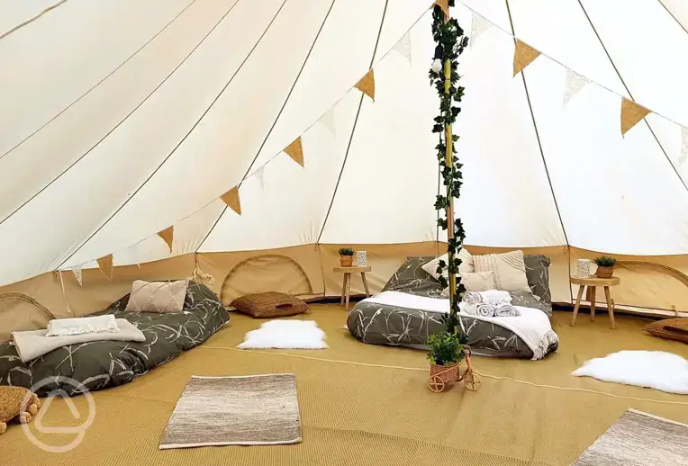 Sunset paradise bell tent interior